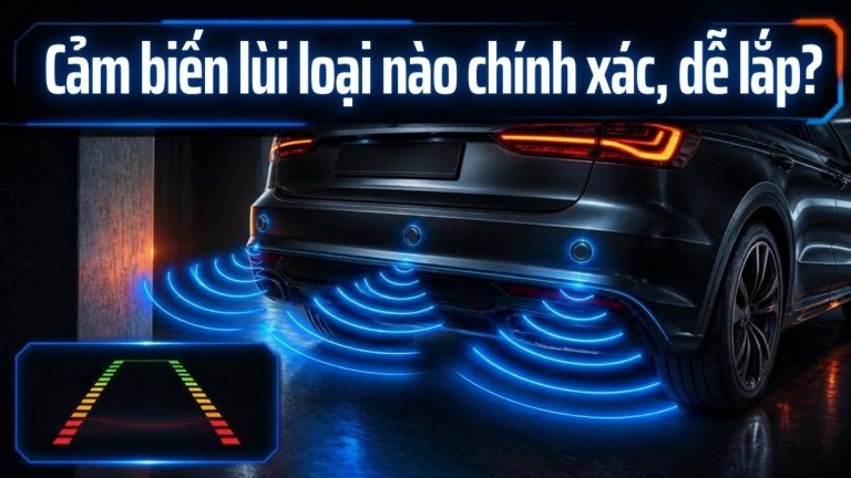 Cảm biến lùi gắn trên cản sau ô tô phát sóng phát hiện vật cản, minh họa bài cảm biến lùi loại nào chính xác, dễ lắp