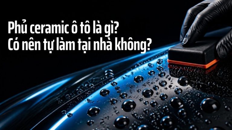 Giọt nước lăn tròn trên bề mặt sơn ô tô đã phủ ceramic thể hiện hiệu ứng kỵ nước