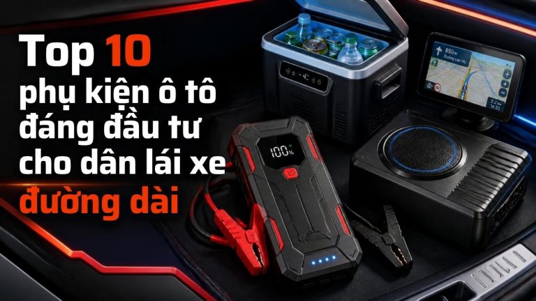 Bộ phụ kiện ô tô đáng đầu tư cho lái xe đường dài gồm bộ kích bình đa năng, tủ lạnh mini, định vị GPS và loa subwoofer