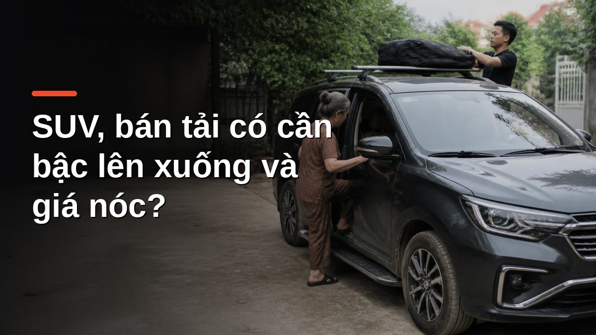 SUV gia đình lắp bậc lên xuống bằng nhôm và thanh ngang giá nóc chở túi hành lý