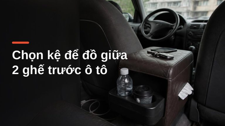 Kệ để đồ giữa 2 ghế trước ô tô bọc da kèm khay để cốc và hộp khăn giấy
