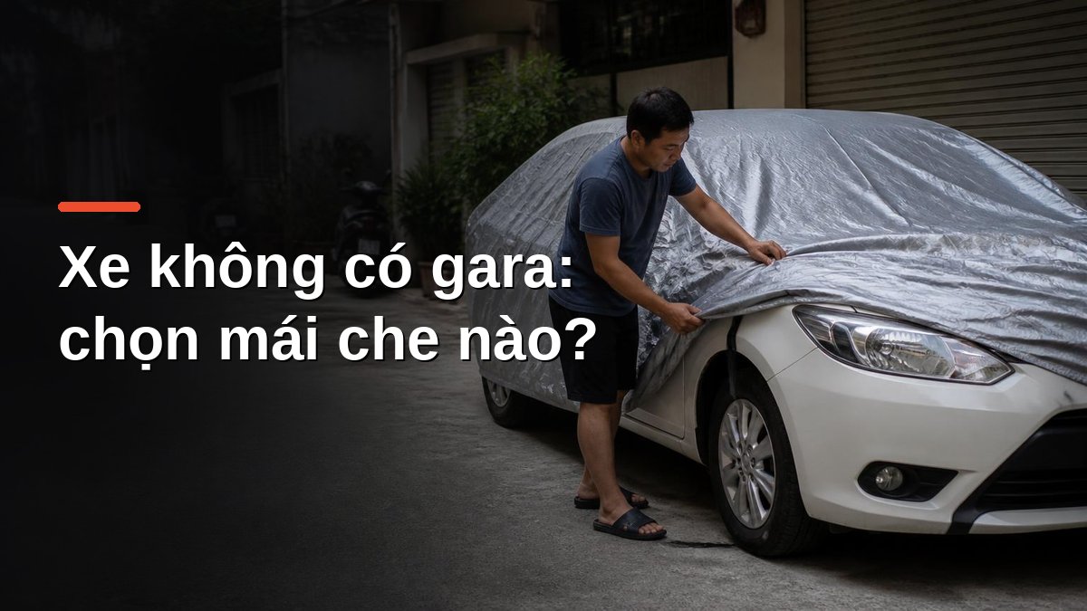 Áo trùm ô tô màu bạc che xe đỗ trong hẻm, giải pháp mái che di động cho nhà không có gara
